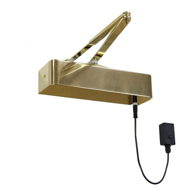 Responder 24 electromagnetic door closer in a polished brass finish