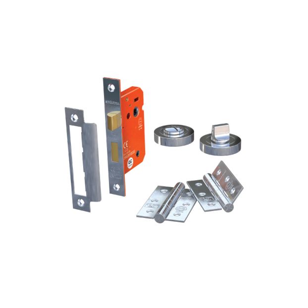 64mm Bathroom Lock and Hinge Door Pack